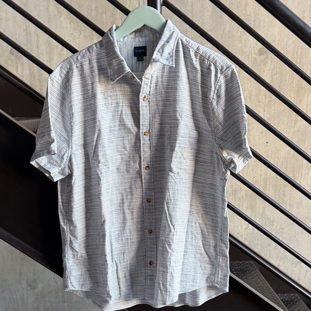 J. Crew Gray and Blue and White Striped Button Down Shirt , NEW!!